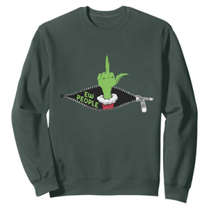 Funny Elf Hand Christmas Sweatshirt Ew People Anti Socaial Xmas TS14 Dark Forest Green Print Your Wear