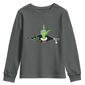 Funny Elf Hand Christmas Youth Sweatshirt Ew People Anti Socaial Xmas TS14 Dark Heather Print Your Wear