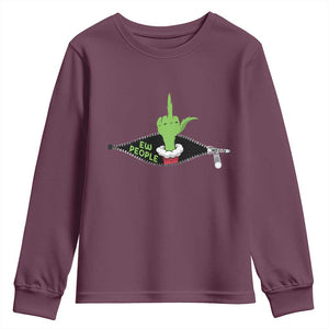 Funny Elf Hand Christmas Youth Sweatshirt Ew People Anti Socaial Xmas TS14 Maroon Print Your Wear