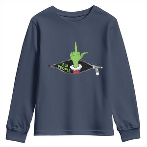 Funny Elf Hand Christmas Youth Sweatshirt Ew People Anti Socaial Xmas TS14 Navy Print Your Wear