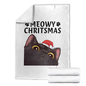 Funny Black Cat Christmas Throw Blanket Cute Kitty Xmas TS14 White Print Your Wear