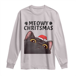 Funny Black Cat Christmas Long Sleeve Shirt Cute Kitty Xmas TS14 Ice Gray Print Your Wear