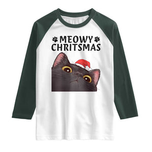 Funny Black Cat Christmas Raglan Shirt Cute Kitty Xmas TS14 White Dark Forest Green Print Your Wear
