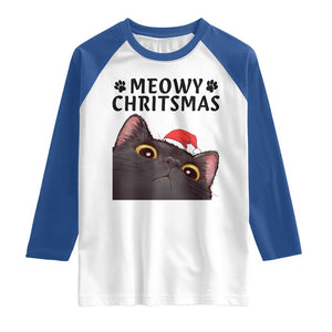 Funny Black Cat Christmas Raglan Shirt Cute Kitty Xmas TS14 White Royal Print Your Wear