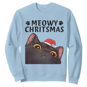 Funny Black Cat Christmas Sweatshirt Cute Kitty Xmas TS14 Light Blue Print Your Wear
