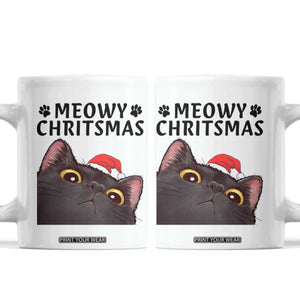 Funny Black Cat Christmas Coffee Mug Cute Kitty Xmas TS14 White Print Your Wear