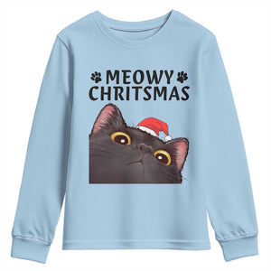 Funny Black Cat Christmas Youth Sweatshirt Cute Kitty Xmas TS14 Light Blue Print Your Wear