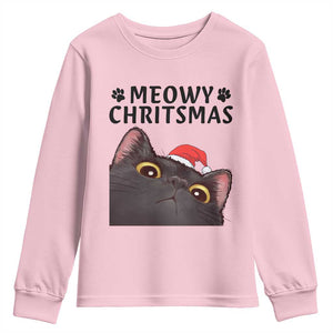 Funny Black Cat Christmas Youth Sweatshirt Cute Kitty Xmas TS14 Light Pink Print Your Wear