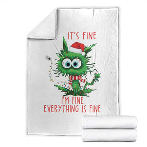 Funny Cat Green Christmas Throw Blanket It Is Fine I Am Fine Everything Is Fine TS14 White Print Your Wear