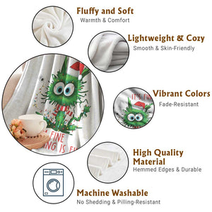 Funny Cat Green Christmas Throw Blanket It Is Fine I Am Fine Everything Is Fine TS14 Print Your Wear
