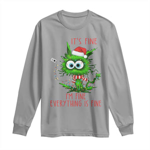 Funny Cat Green Christmas Long Sleeve Shirt It Is Fine I Am Fine Everything Is Fine TS14 Sport Gray Print Your Wear