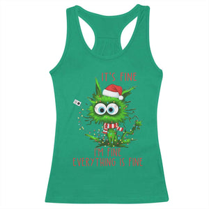 Funny Cat Green Christmas Racerback Tank Top It Is Fine I Am Fine Everything Is Fine TS14 Irish Green Print Your Wear