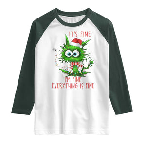 Funny Cat Green Christmas Raglan Shirt It Is Fine I Am Fine Everything Is Fine TS14 White Dark Forest Green Print Your Wear