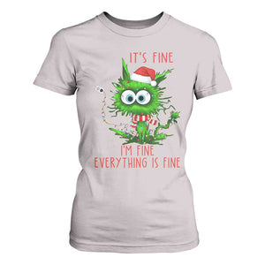 Funny Cat Green Christmas T Shirt For Women It Is Fine I Am Fine Everything Is Fine TS14 Ice Gray Print Your Wear