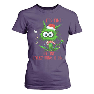 Funny Cat Green Christmas T Shirt For Women It Is Fine I Am Fine Everything Is Fine TS14 Purple Print Your Wear