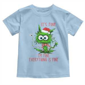 Funny Cat Green Christmas Toddler T Shirt It Is Fine I Am Fine Everything Is Fine TS14 Light Blue Print Your Wear