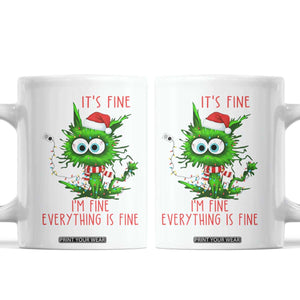 Funny Cat Green Christmas Coffee Mug It Is Fine I Am Fine Everything Is Fine TS14 White Print Your Wear