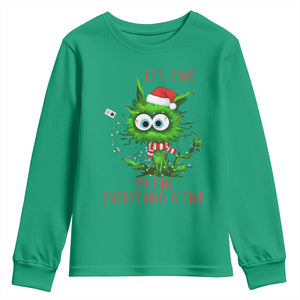 Funny Cat Green Christmas Youth Sweatshirt It Is Fine I Am Fine Everything Is Fine TS14 Irish Green Print Your Wear