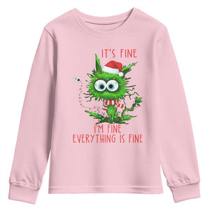 Funny Cat Green Christmas Youth Sweatshirt It Is Fine I Am Fine Everything Is Fine TS14 Light Pink Print Your Wear