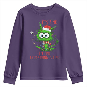 Funny Cat Green Christmas Youth Sweatshirt It Is Fine I Am Fine Everything Is Fine TS14 Purple Print Your Wear