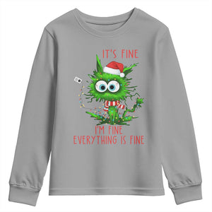 Funny Cat Green Christmas Youth Sweatshirt It Is Fine I Am Fine Everything Is Fine TS14 Sport Gray Print Your Wear