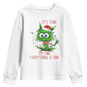 Funny Cat Green Christmas Youth Sweatshirt It Is Fine I Am Fine Everything Is Fine TS14 White Print Your Wear