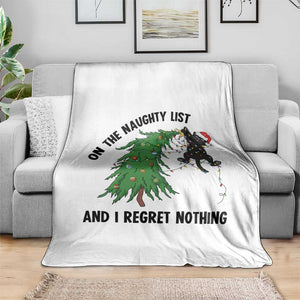 Funny Black Cat Christmas Throw Blanket On the Naughty List And I Regret Nothing TS14 Print Your Wear