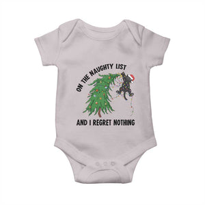 Funny Black Cat Christmas Baby Onesie On the Naughty List And I Regret Nothing TS14 Ice Gray Print Your Wear