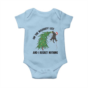 Funny Black Cat Christmas Baby Onesie On the Naughty List And I Regret Nothing TS14 Light Blue Print Your Wear