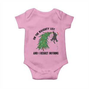 Funny Black Cat Christmas Baby Onesie On the Naughty List And I Regret Nothing TS14 Light Pink Print Your Wear