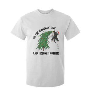 Funny Black Cat Christmas T Shirt For Kid On the Naughty List And I Regret Nothing TS14 White Print Your Wear
