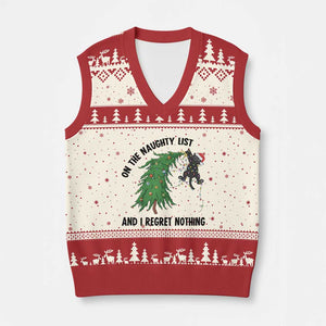 Funny Black Cat Xmas V-Neck Knit Sweater Vest On the Naughty List And I Regret Nothing TS14 Beige Red Print Your Wear