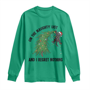 Funny Black Cat Christmas Long Sleeve Shirt On the Naughty List And I Regret Nothing TS14 Irish Green Print Your Wear