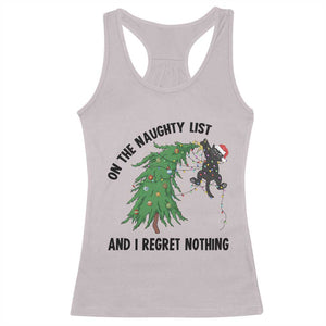 Funny Black Cat Christmas Racerback Tank Top On the Naughty List And I Regret Nothing TS14 Ice Gray Print Your Wear