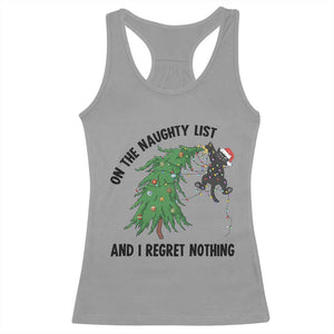 Funny Black Cat Christmas Racerback Tank Top On the Naughty List And I Regret Nothing TS14 Sport Gray Print Your Wear