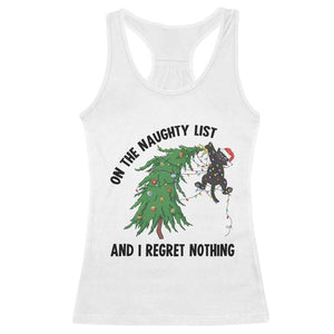 Funny Black Cat Christmas Racerback Tank Top On the Naughty List And I Regret Nothing TS14 White Print Your Wear