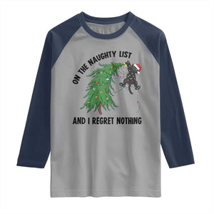 Funny Black Cat Christmas Raglan Shirt On the Naughty List And I Regret Nothing TS14 Sport Gray Navy Print Your Wear