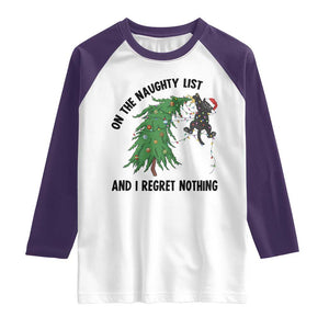 Funny Black Cat Christmas Raglan Shirt On the Naughty List And I Regret Nothing TS14 White Purple Print Your Wear