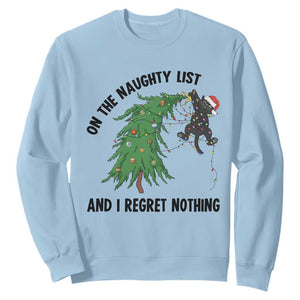 Funny Black Cat Christmas Sweatshirt On the Naughty List And I Regret Nothing TS14 Light Blue Print Your Wear