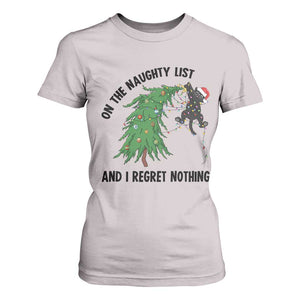 Funny Black Cat Christmas T Shirt For Women On the Naughty List And I Regret Nothing TS14 Ice Gray Print Your Wear