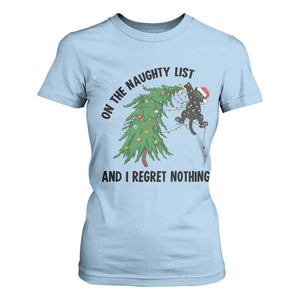 Funny Black Cat Christmas T Shirt For Women On the Naughty List And I Regret Nothing TS14 Light Blue Print Your Wear
