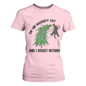 Funny Black Cat Christmas T Shirt For Women On the Naughty List And I Regret Nothing TS14 Light Pink Print Your Wear