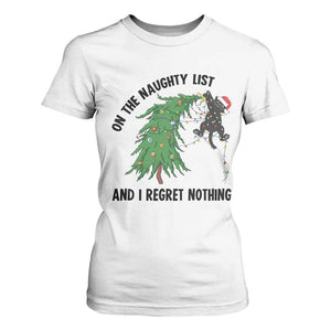 Funny Black Cat Christmas T Shirt For Women On the Naughty List And I Regret Nothing TS14 White Print Your Wear