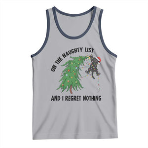 Funny Black Cat Christmas Tank Top On the Naughty List And I Regret Nothing TS14 Athletic Heather Navy Print Your Wear