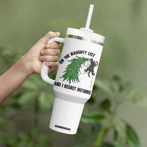 Funny Black Cat Christmas Tumbler With Handle On the Naughty List And I Regret Nothing TS14 Print Your Wear