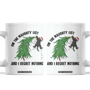 Funny Black Cat Christmas Coffee Mug On the Naughty List And I Regret Nothing TS14 White Print Your Wear