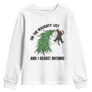 Funny Black Cat Christmas Youth Sweatshirt On the Naughty List And I Regret Nothing TS14 White Print Your Wear