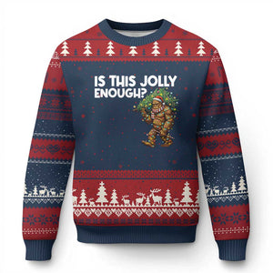 Funny Bigfoot Xmas Ugly Christmas Sweater Is This Jolly Enough TS14 Navy Red Print Your Wear