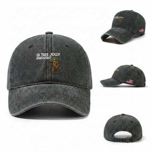 Funny Bigfoot Christmas Washed Cotton Baseball Cap Is This Jolly Enough TS14 Washed Cap Universal Fit Dark Green Print Your Wear