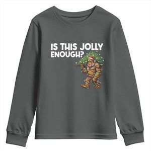 Funny Bigfoot Christmas Youth Sweatshirt Is This Jolly Enough TS14 Dark Heather Print Your Wear